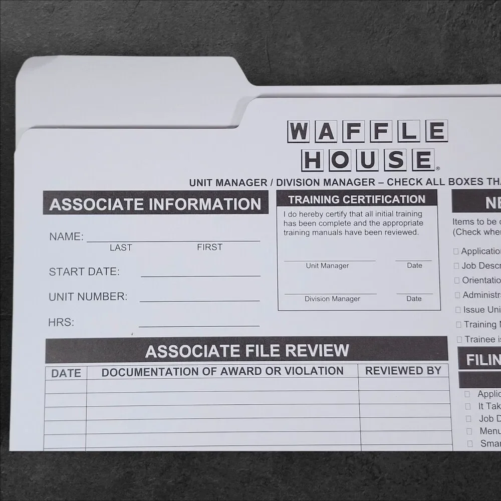 Waffle House New Hire Manager Folders Lot of 10 Blank Discontinued Ephemera